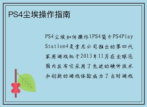 PS4尘埃操作指南